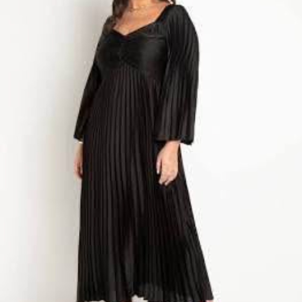 Eloquii Black Long Sleeve Pleated Dress